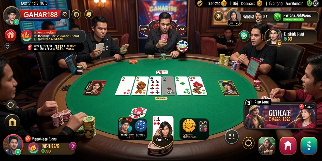 Screenshot GAHAR188 menunjukkan gameplay poker yang seru dan interaktif.