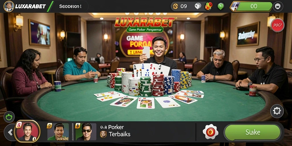 Tampilan seru permainan Poker LUXARABET dengan antarmuka yang menarik.