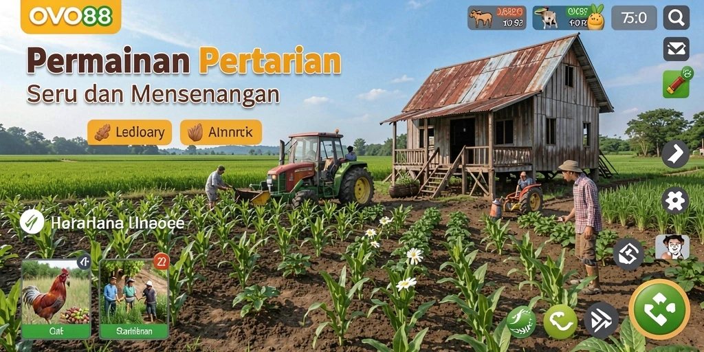Tampilan gameplay OVO88 dengan aktivitas bertani yang seru dan interaktif.